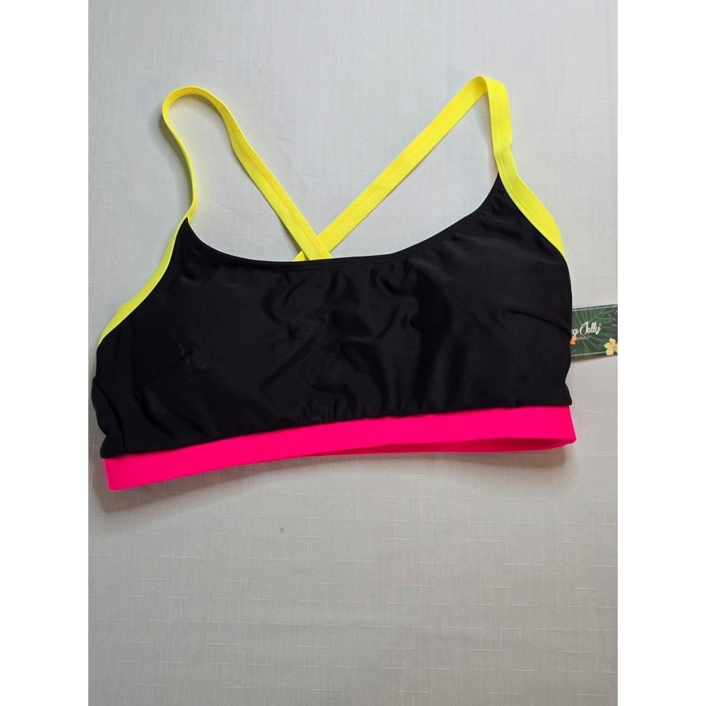 Blooming Jelly Neon Colorblock Bikini Top Black Pink Yellow  NWT Sports Bra